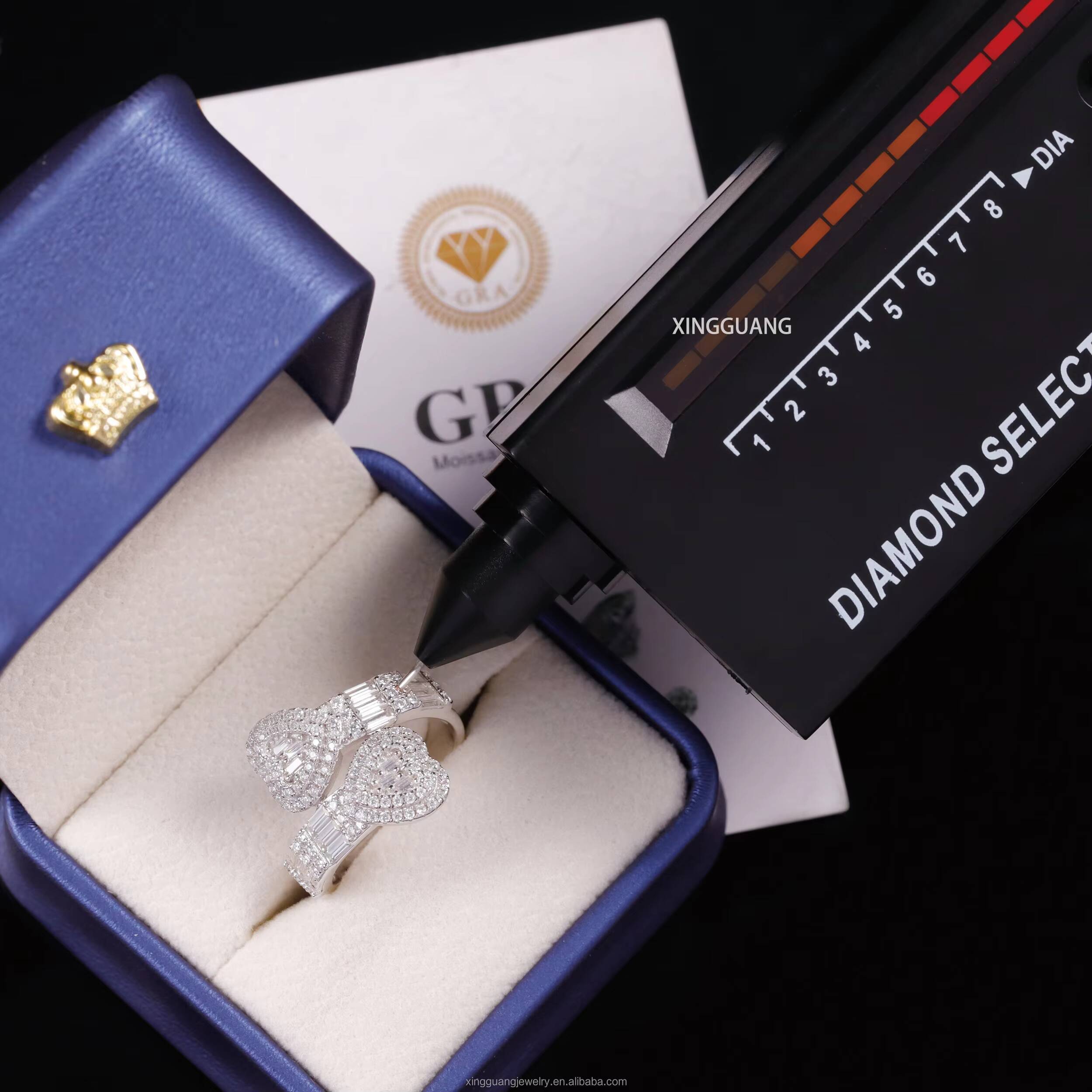 New Arrival Heart Ring Baguette Cut Moissanite Hip Hop Style Cuban 925 Sterling Silver Rings for Men Women Jewelry