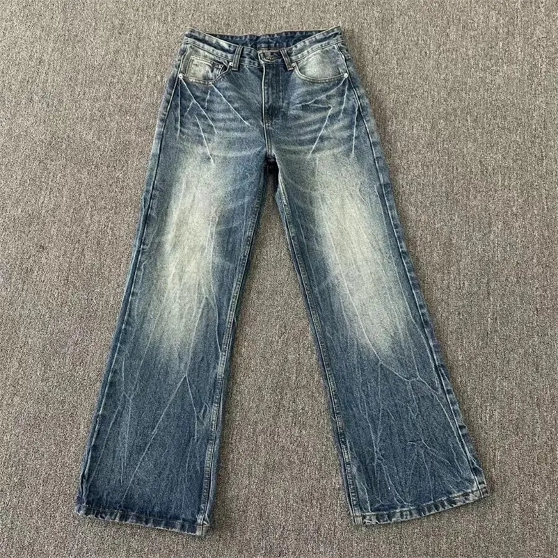 American style high street men and women trendy washed straight leg jeans autumn hip-hop loose slightly flared casual pants y2k 240429