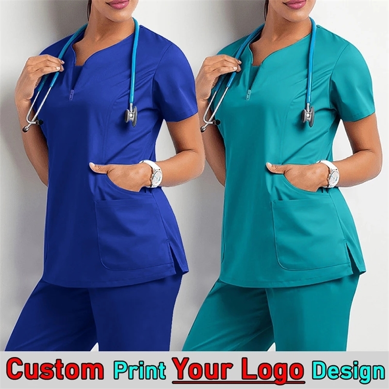 Custom Print Scrubs Blouse Women Salon Pet Work Wear Shirts Spa Grooming Institution Blouse Scrubs Tops 240704