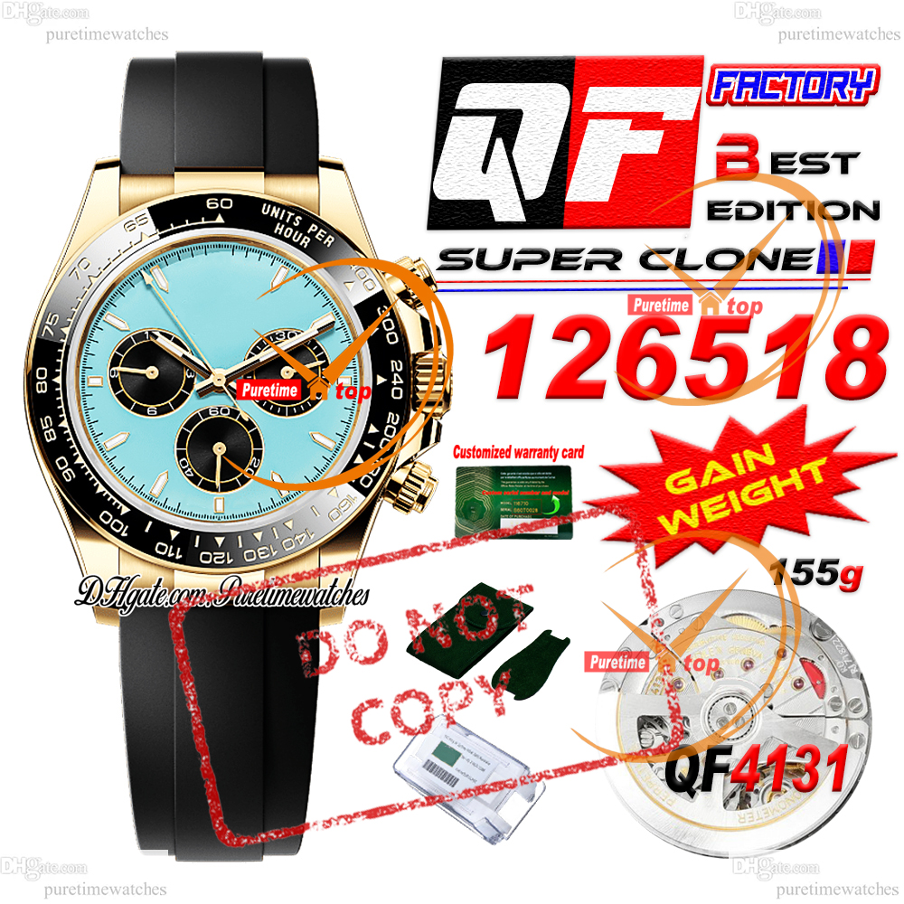 126518 QF4131 Automatic Chronograph Mens Watch QF V10 40mm Ceramic Bezel Yellow Gold Turquoise Dial Oysterflex Strap With Card (Gain Weight) 155G Puretimewatches 014