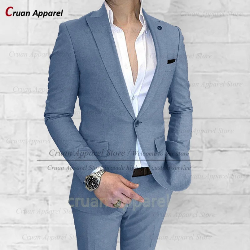 Wedding Party Suit Set For Men Evening Dinner Fashion Peaked Lapel Jacket Classic Male One Buttons Blazer Pants 2 Pieces 240412