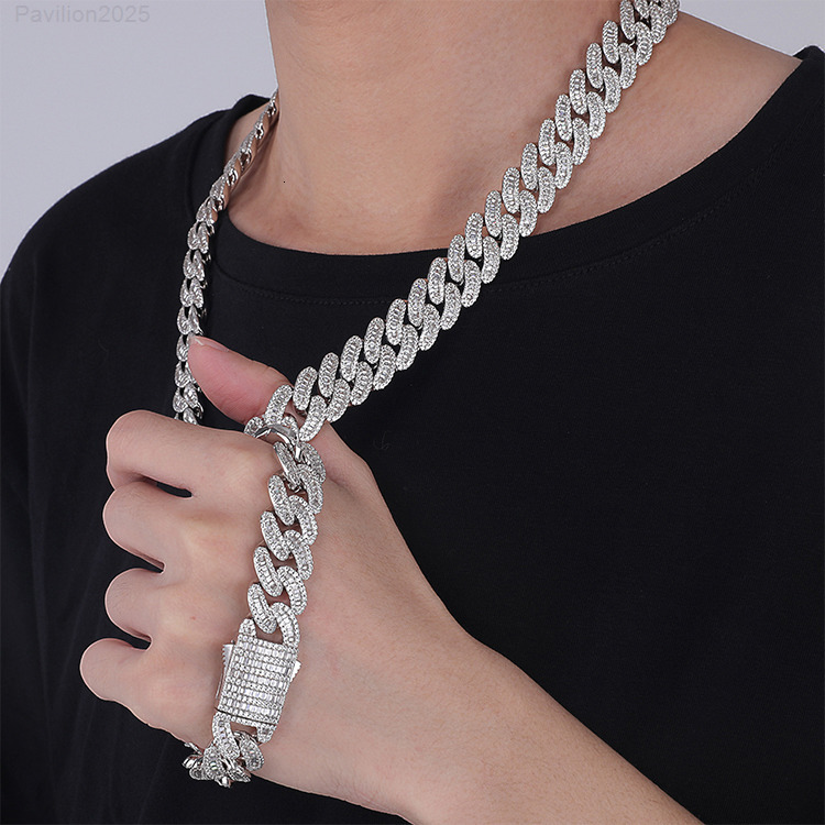 JWY Fashion 18K Real Gold Plated AAA Moissaniteia Necklaces for Men 15mm Miami Cuban Link Chain Brass Material Hip Hop Jewelry