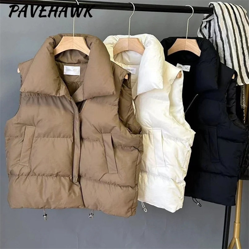 Womens standing collar sleeveless vest thick autumn and winter casual streetwear loose jacket windproof short waist coat 241111