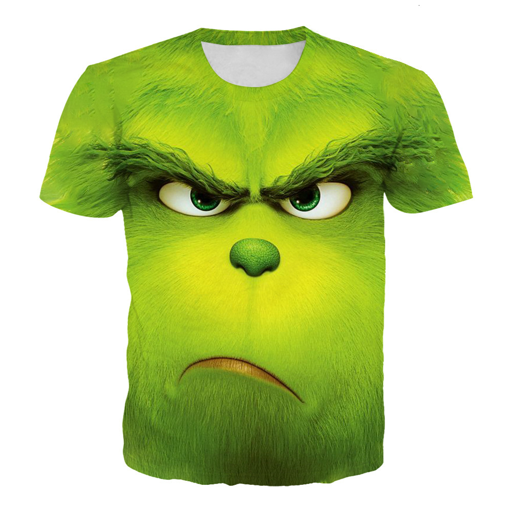 New Flat Fabric Top 3D Digital Print Green Monster Grinch T-Shirt Youth Short Sleeve Men's Shirt