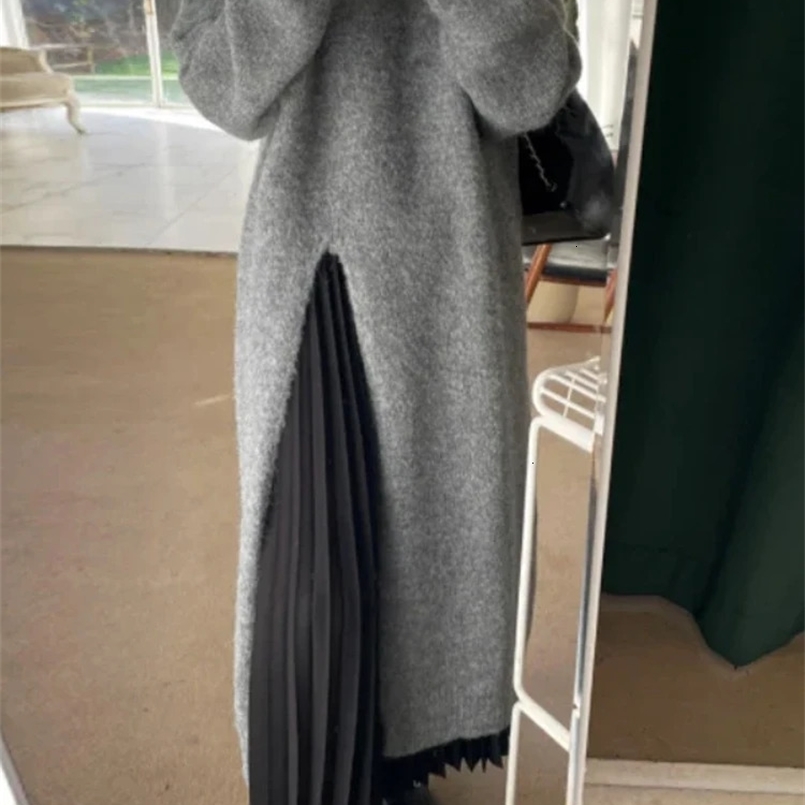 Winter womens knitted dress y2k V-neck sexy ultra-thin elastic loose basic body sweater winter knitted autumn warm long skirt 241125