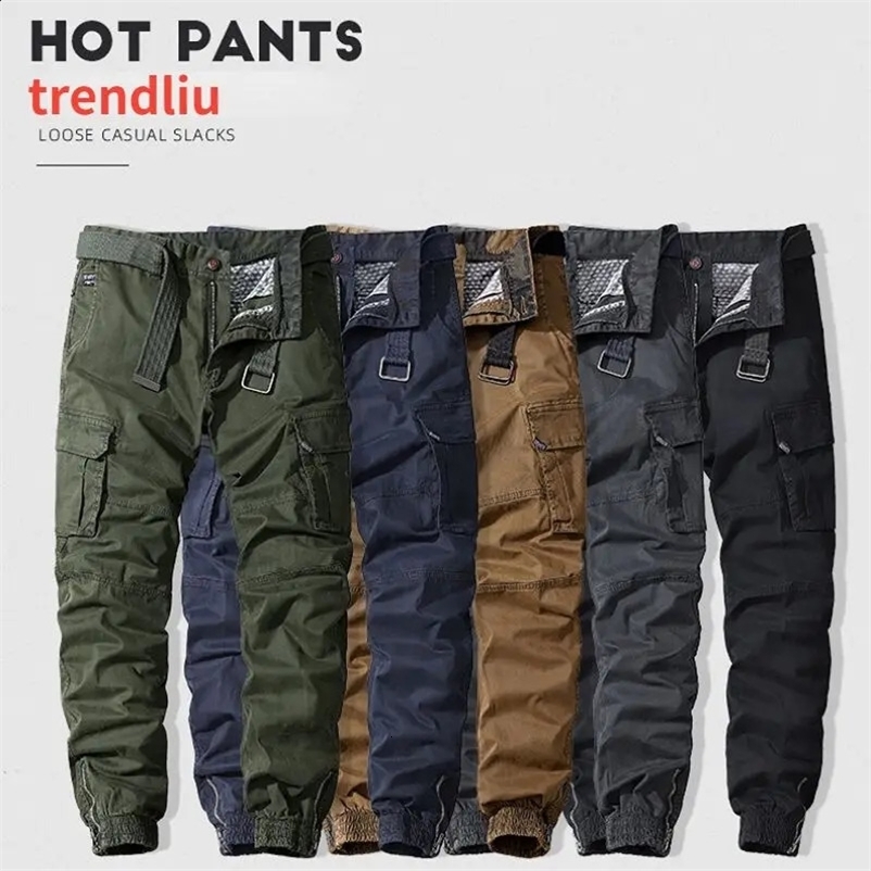 High Quality Mens Military Trousers Casual Cotton Solid Color Cargo Pants Men Outdoor Trekking Traveling Trousers Work Pants 240812