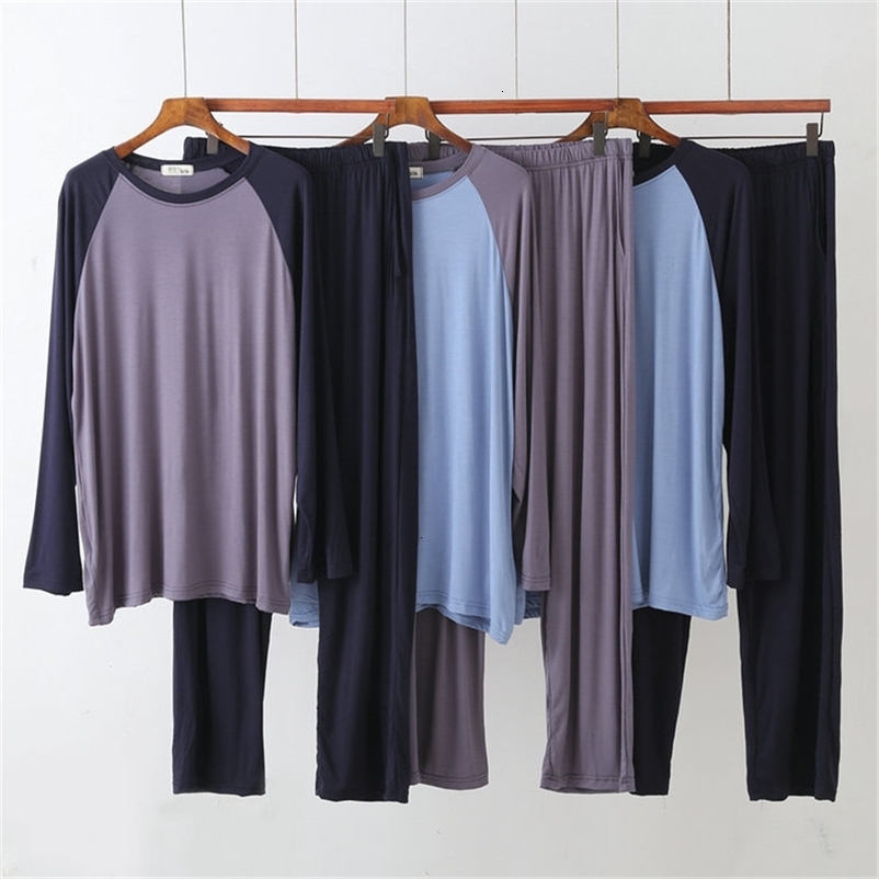 Men's Sleepwear 100% Modal Cotton Men's Pajamas Sets Spring Autumn Long Sleeve Sleepwear Elastic Loose O Neck Home Clothes For Men Plus Size