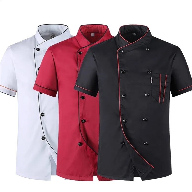 Short Sleeve Restaurant Chef Kitchen Work Uniforms Double Breasted Sushi Bakery Cafe Waiter Catering Service Jackets or Aprons 240814