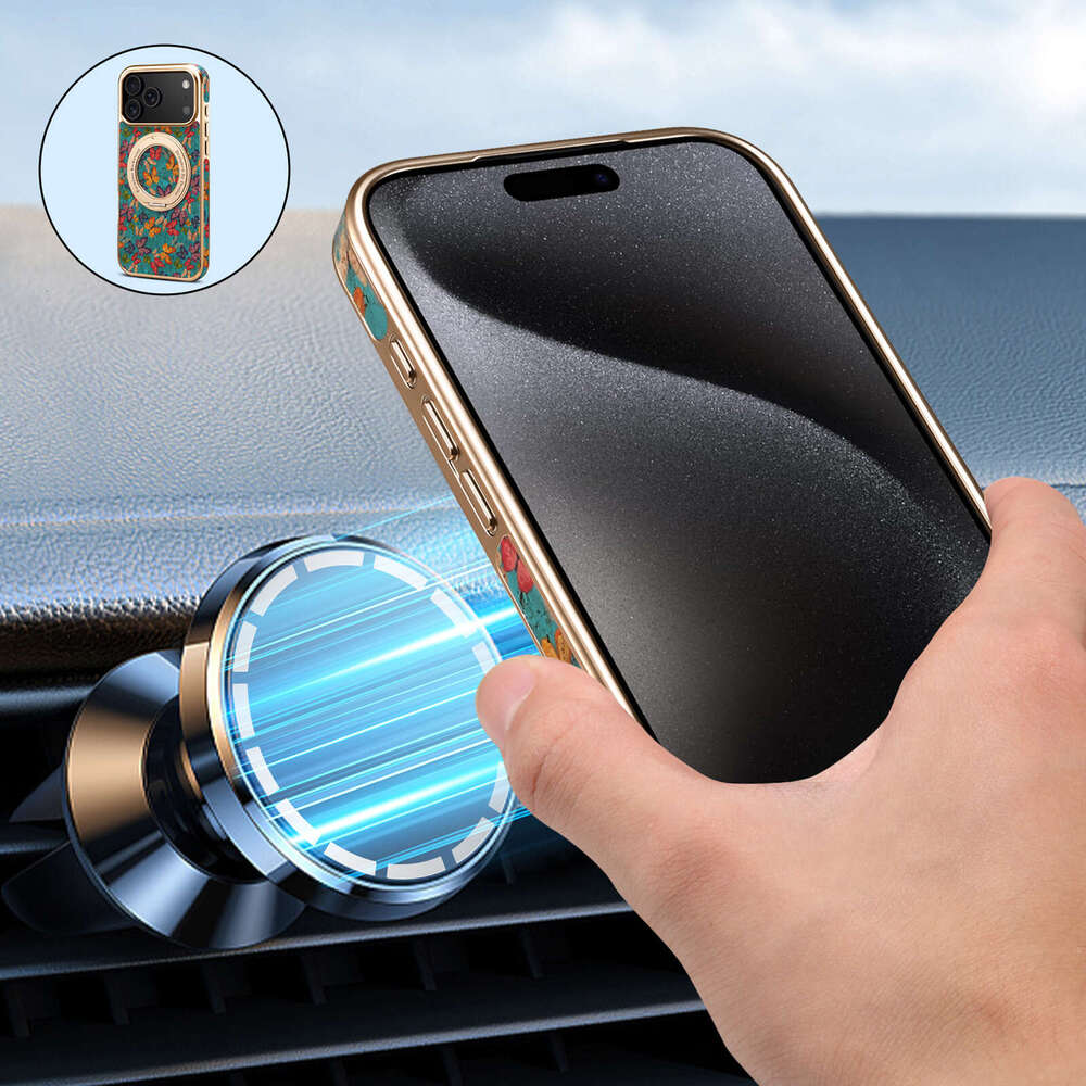 Phone Case Denior Flower Language Gear Electroplated Magnetic Leather Stand For Apple Iphone 17 Pro Max Air