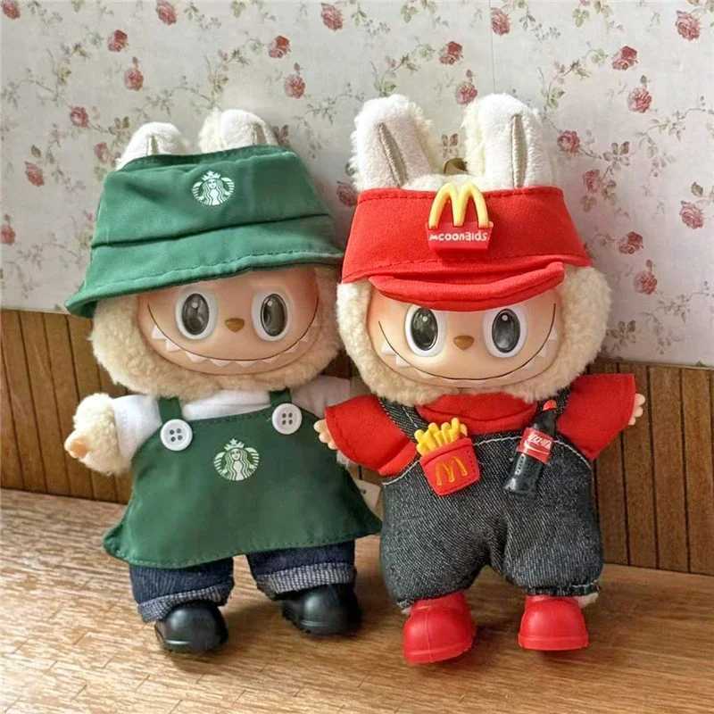 Workwear Outfit Clothes For Labubu Doll Fast Food French Fries Hamburgers Fahsion Coffee Apron Cosplay Clothing Accessories C250924