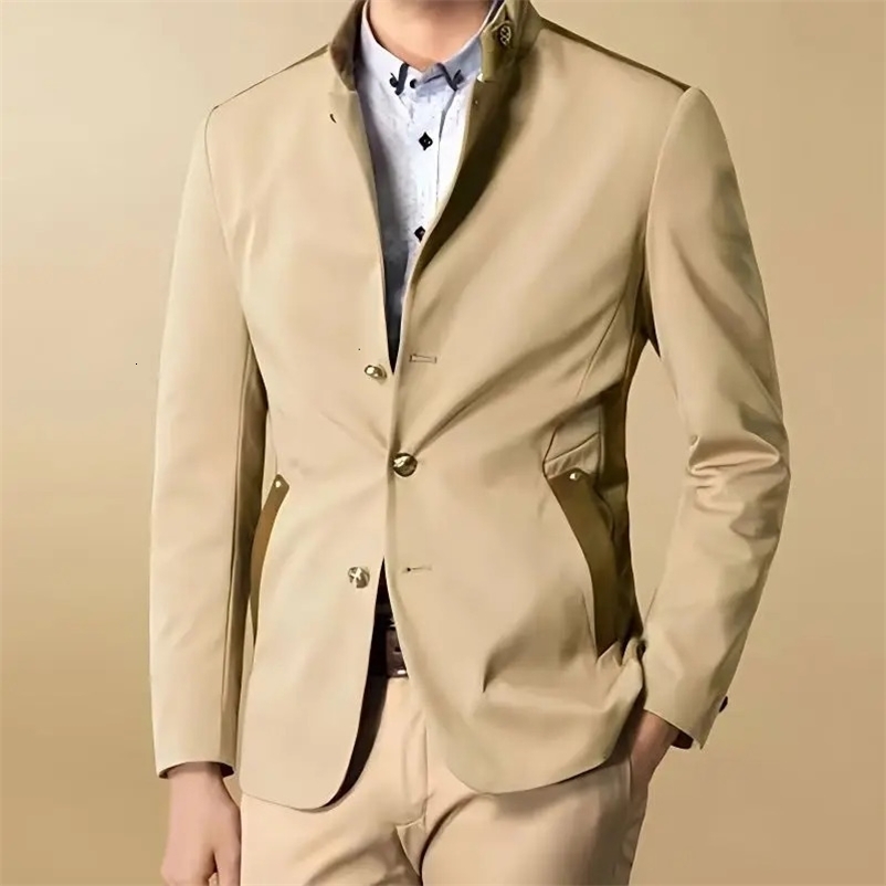 Social Business Casual Men Blazer Spring Autumn Thin Stand Collar Fashion Male Clothes Long Sleeve Slim Cardigans Suit Jackets 240126