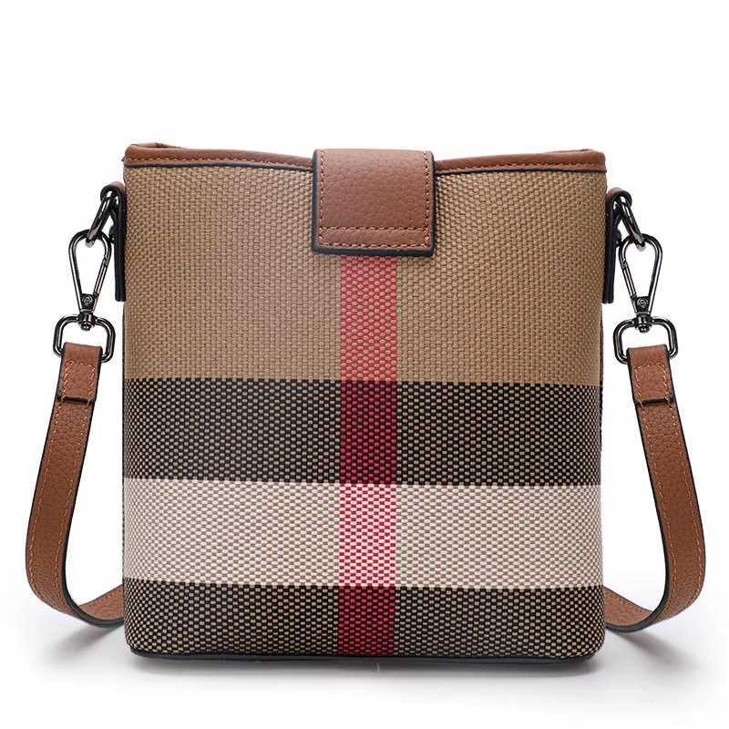 Genuine leather plaid bucket bag new summer versatile niche highend single shoulder crossbody bag for women W250924