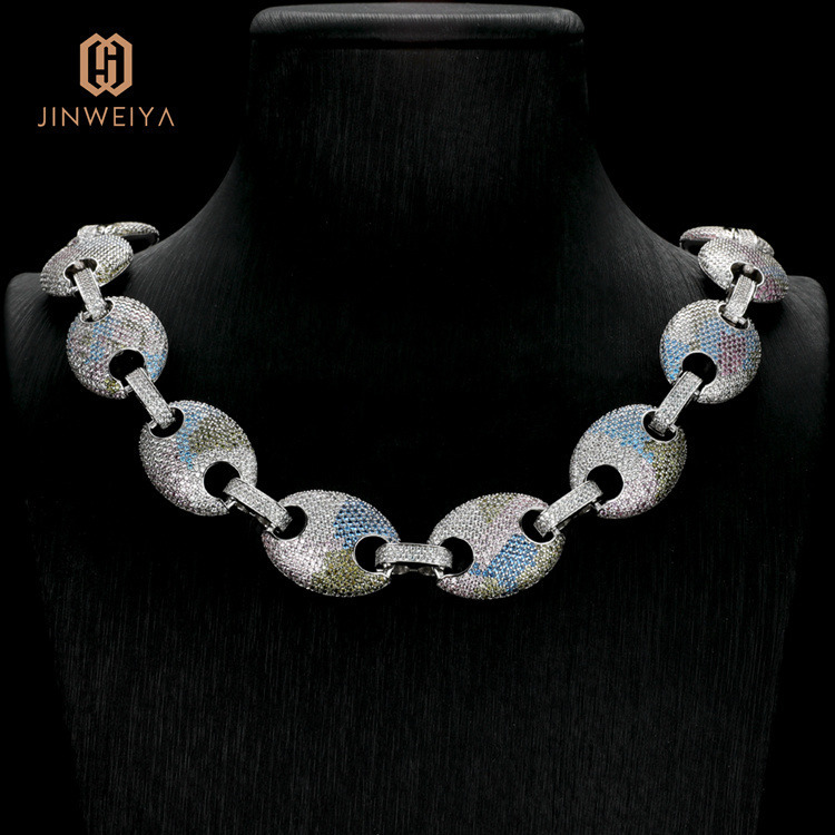 Customized Trendized 20mm Sparkling Luxury Hip Hop Jewelry Multicolor Pig Nose Necklace Miami Iced Out Moissanite Cuban Chain Link