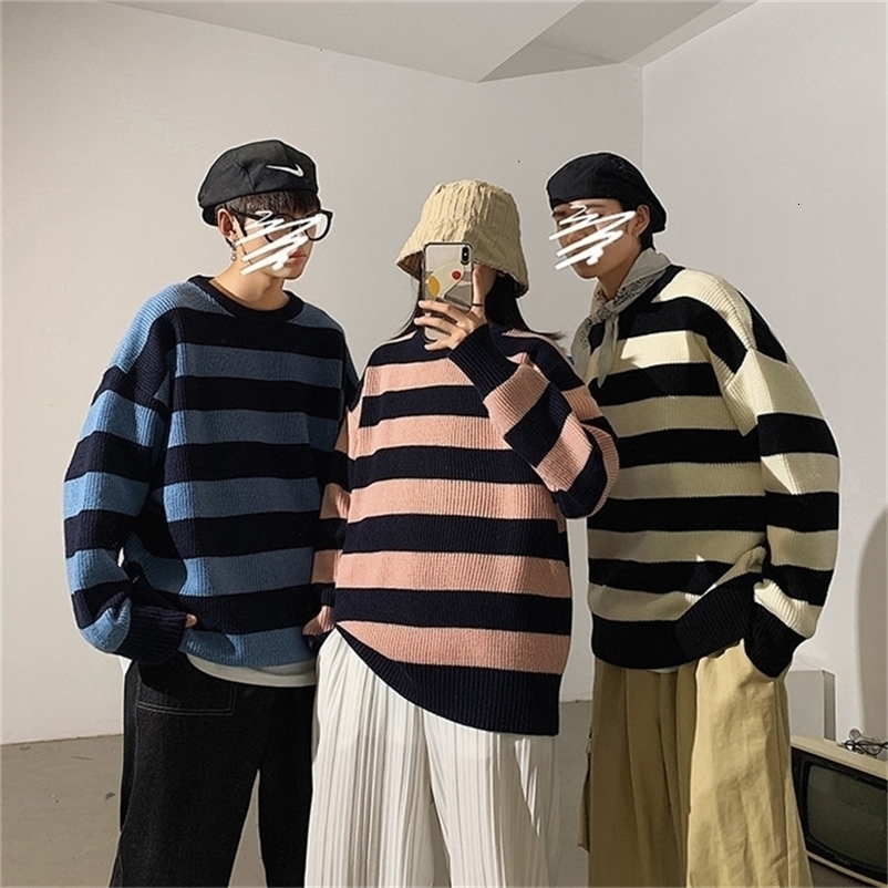 Privathinker Men's Winter Couple Sweater Casual Oversize Woman Pullovers Streetwear Striped Man Korean Fashion Sweaters 201224