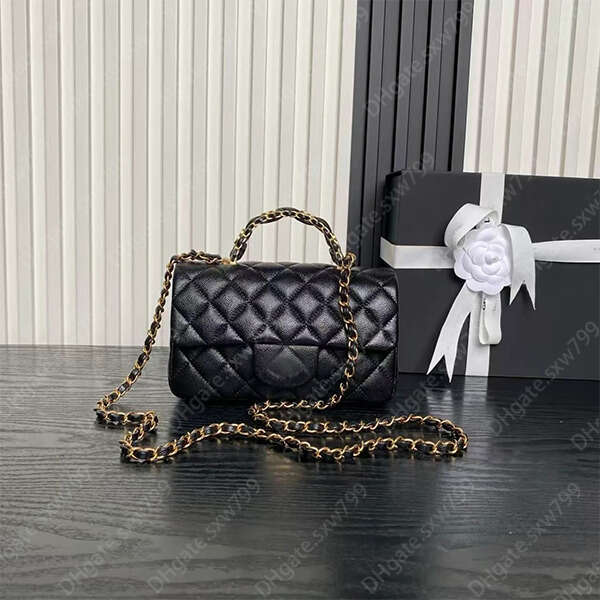 Ladies Fashion Designer Tweed Classic Flap Bag Top Handles Metal Chain Bags Luxury Leather Caviar Shoulder CF Mini Handbag Stylish Clamshell Crossbody Bag