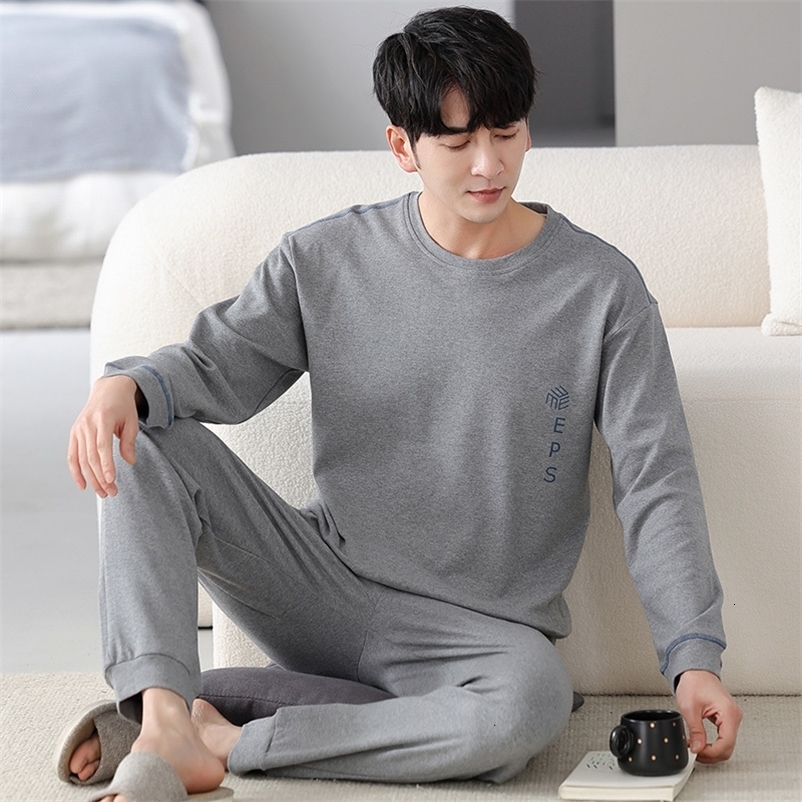 Men's Sleepwear est Spring M-4XL Men Pajamas Set 100% Cotton Long Sleeve Sleepwear Autumn Home Clothes 230320