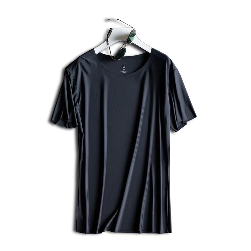 Men's T-Shirts Men's Short Sleeve V-Neck Cooling Thin Ice Silk Trackless Quick Drying Men's O-Neck Smooth Soft Bottom Shirt 230403