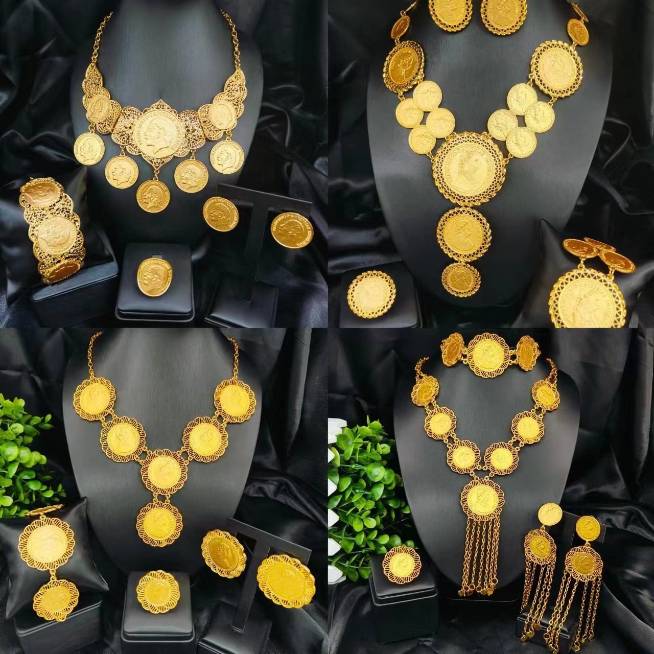 ANIID ly ed Dubai gold coin necklace bracelet jewelry set African Ethiopian bride wedding gift241105