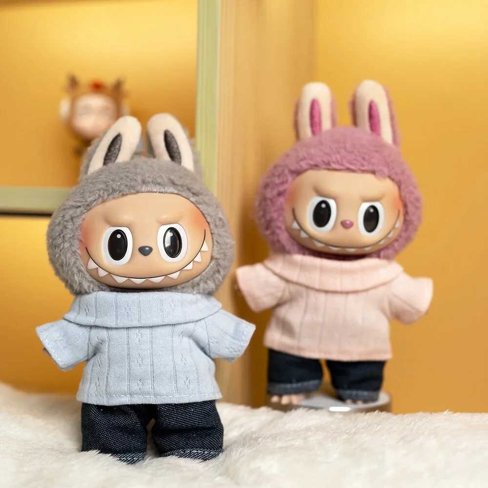17cm Cute Mini Plush Dolls Clothes Outfit Accessories For Labubu Idol Dolls Lapel Tshirt And Jeans Twopiece Set DIY Girl Gift C250924