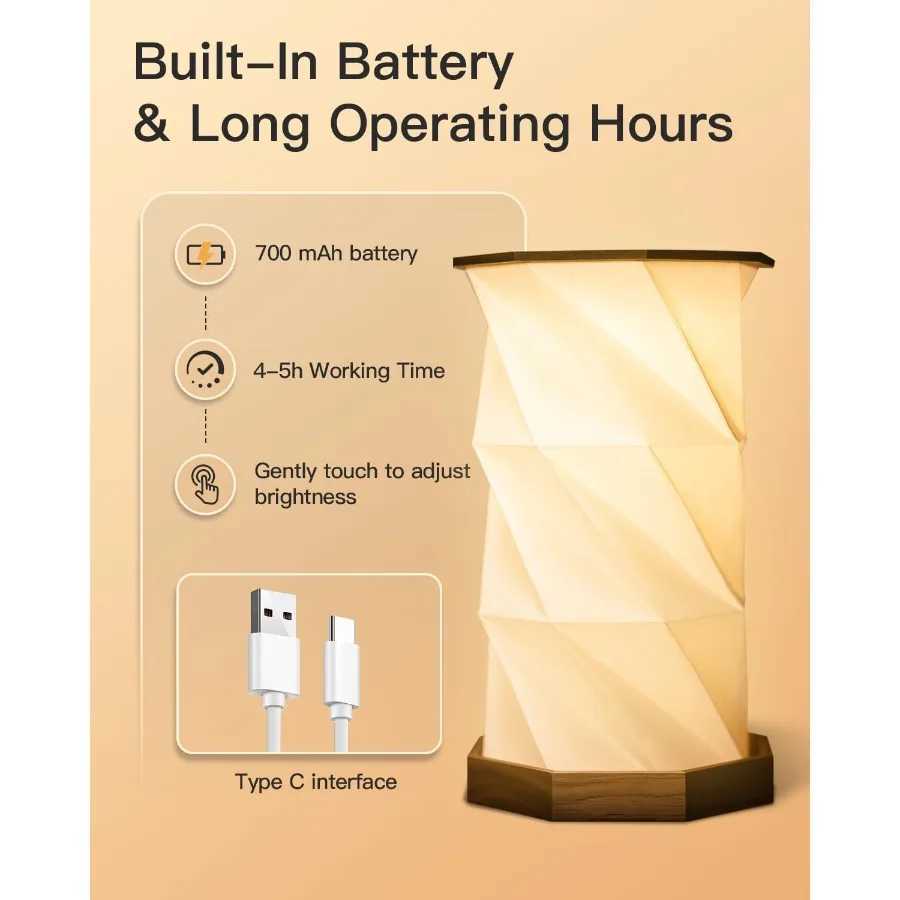 Rechargeable Portable Table Lamp Small Cordless Desk Lamp LED Stepless Dimmable Night Lights Bedside Foldable Paper Lamp for Ho C251115