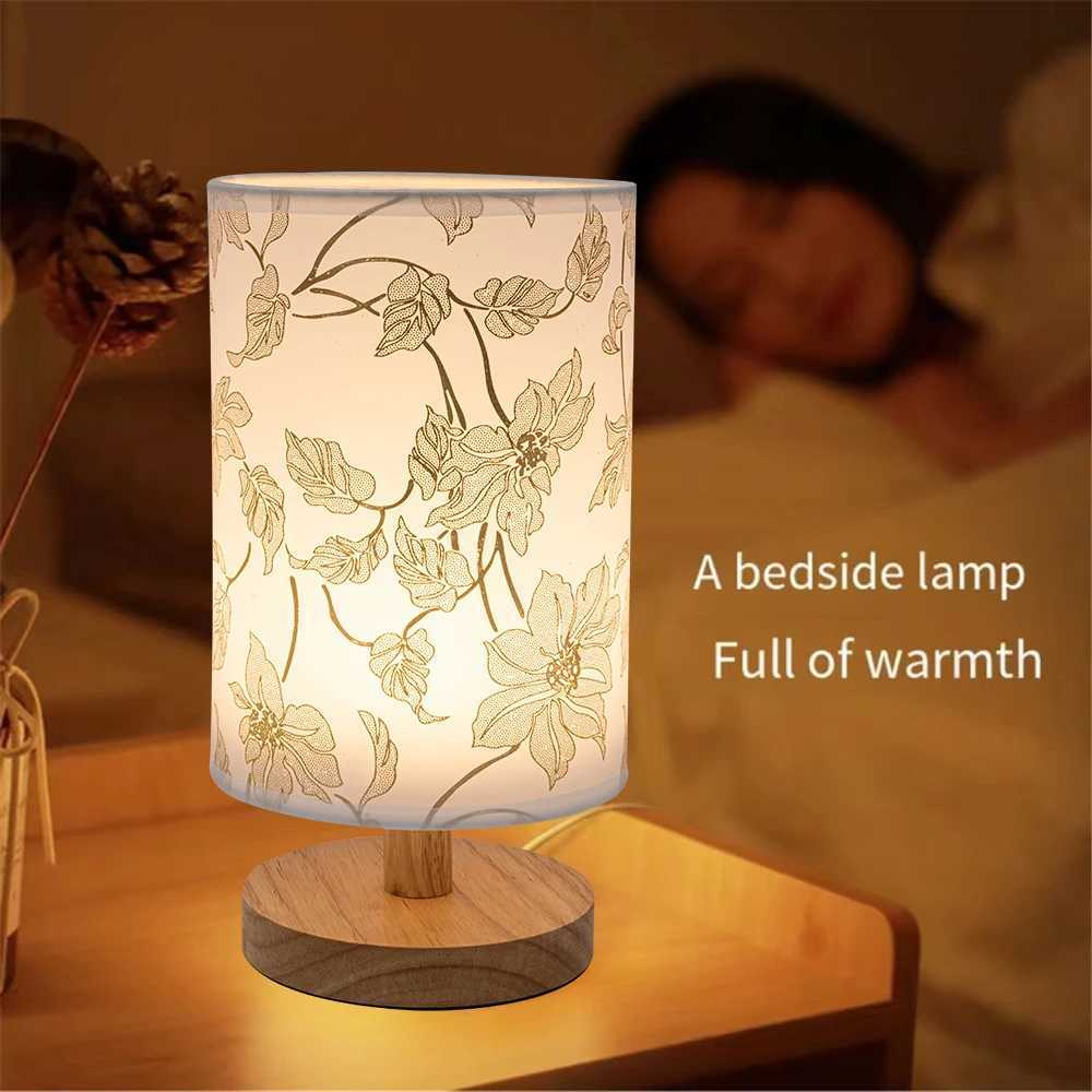 LED Solid Wood Base USB Plug Simple Nordic Bedroom Desktop Eye Protection Bedside Table Lamp C251115