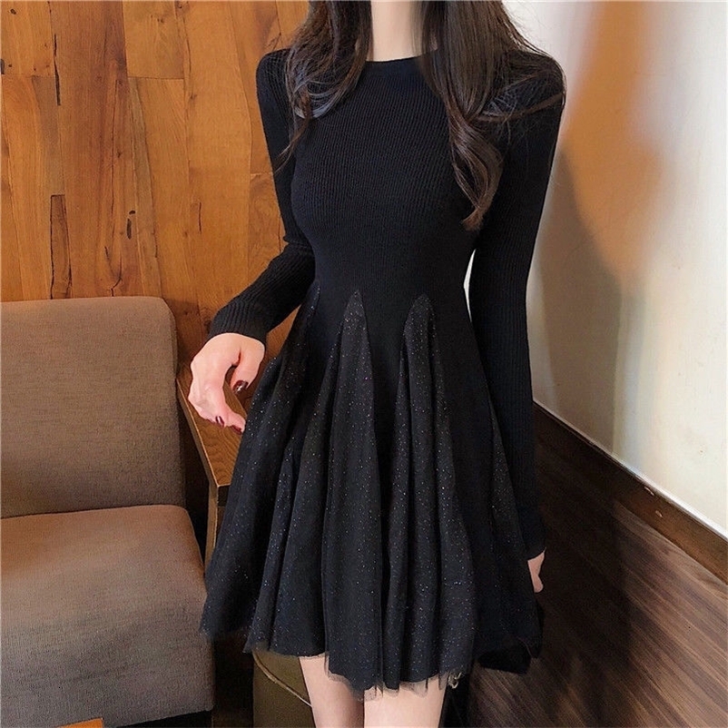 Casual Dresses Spring Autumn Women Mini Party Dress Female Long Sleeve Knitted Dresses Lady Elegant Vintage Vestidos Casual Dress H714 230316