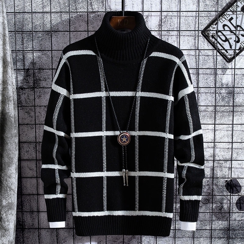 Men's Sweaters Christmas Sweater Men Clothes Winter Thick Warm Mens Plaid Sweaters Fashion Classic Turtleneck Men Pullover Warm Pull Homme 230302