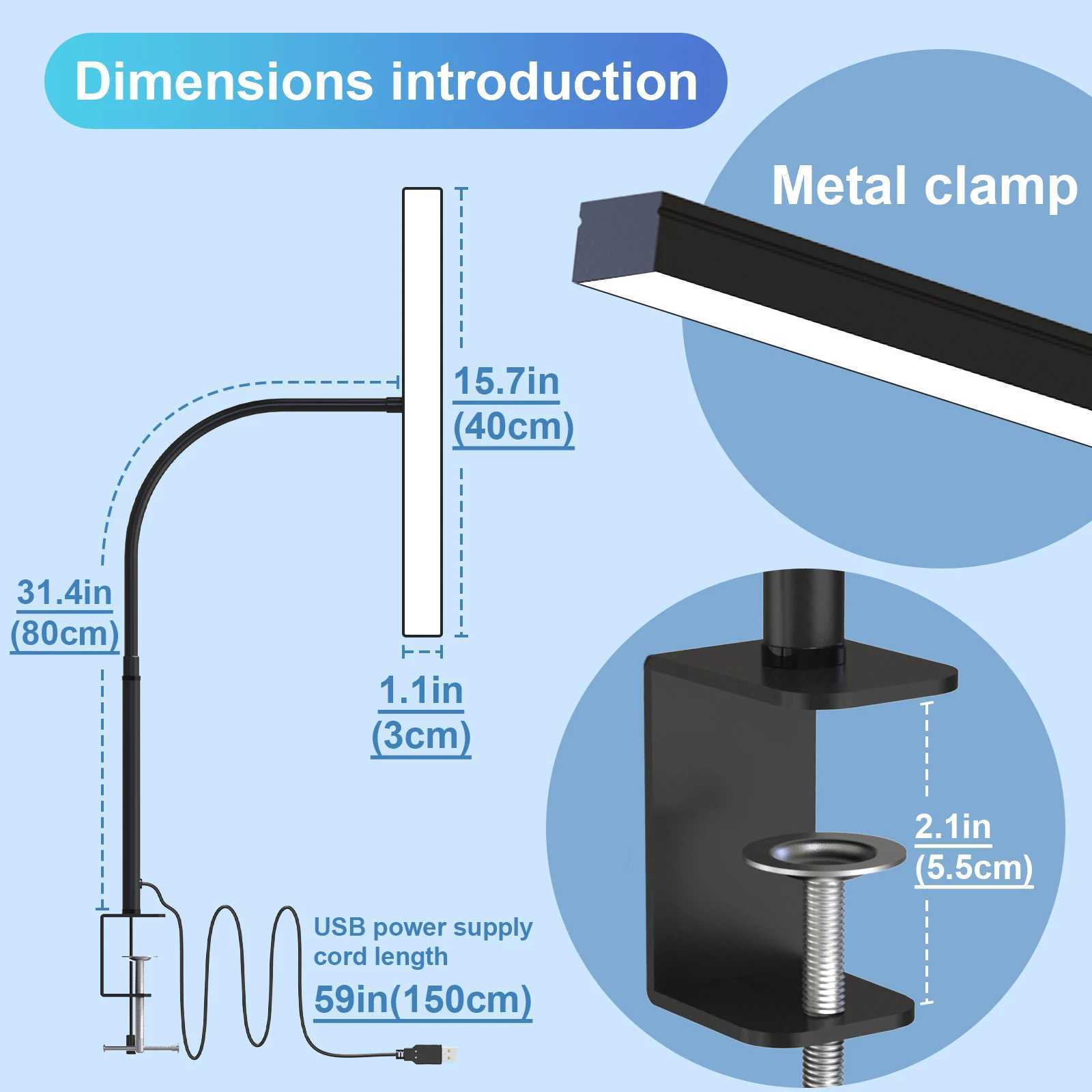 Desk Lamp LED Dimmable 12W 40CM Desk Lamp Clampable Eye Protection Table Lamp Monitor Office Desk Lamp Gooseneck Clamp Light C251115