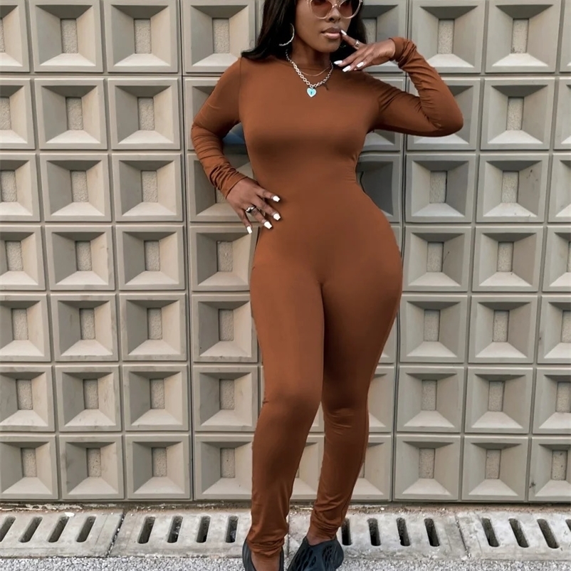 LW Jumpsuit Women Round Neck Skinny Basic Solid Sheath Body-shaping Casual Stretchy Simple Bodysuits Long Sleeve Rompers 240129