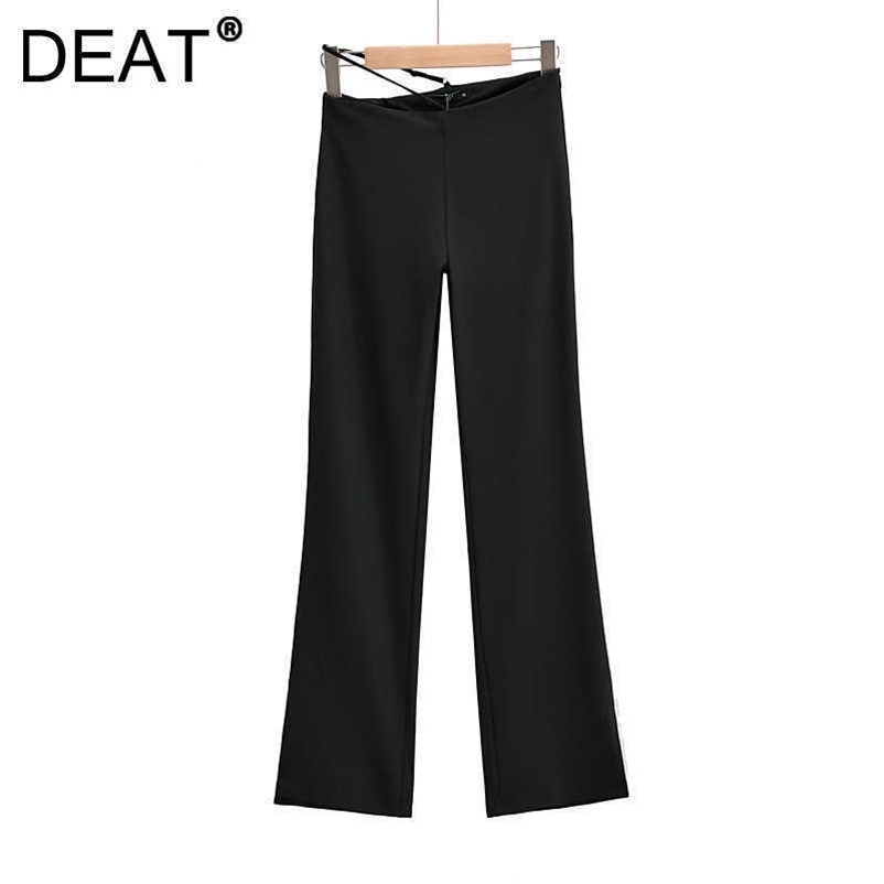 DEAT Women High Waist Split Long Pants Arrivals Temperament All Match Fashion Spring Autumn 11D1688 210709