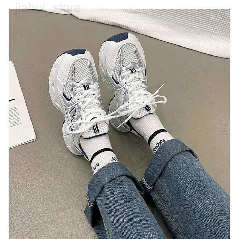 2025 Womens Dad Sneakers ColorBlock ThickSole Breathable White Sports Shoes Casual Running M250924