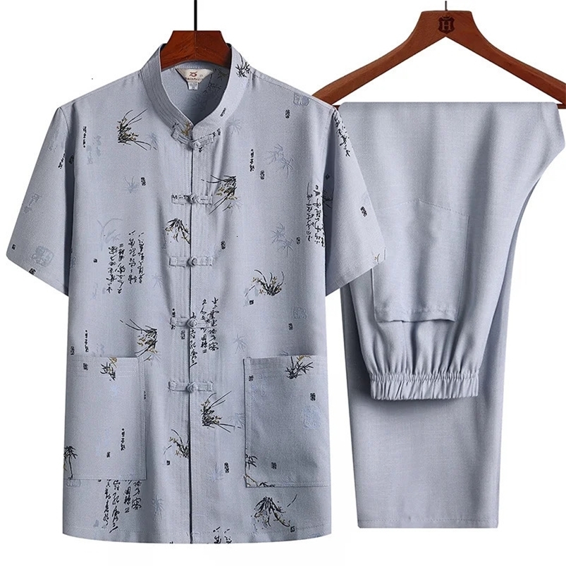 Cotton Fried Dough Twists Tang suit shirtpants Chinese style elderly cotton Fried Dough Twists Tang suit grandfather linen loose household suit 250318