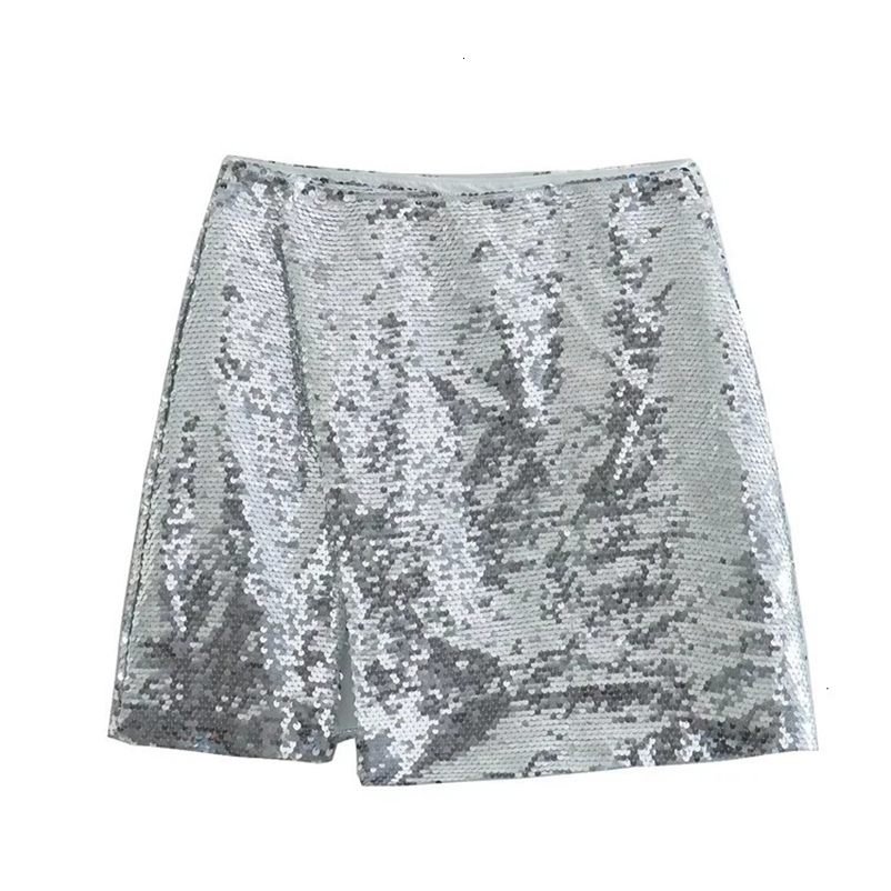 Skirts Zevity Women Fashion High Waist Sequined Split Slim Mini Skirt Faldas Mujer Female Chic Casual Button Up Party Vestidos QUN3238 231121