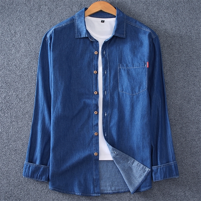 Men's Casual Shirts Summer High Quality Men Cotton Light Blue Denim Shirts Plus size L-8XL Men's Blue Denim Shirts Long Sleeve Jean Shirts 2