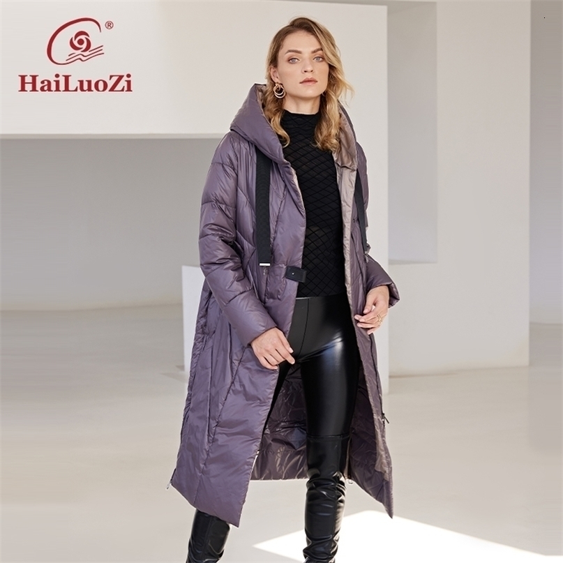 Womens Down Parkas HaiLuoZi Womens Winter Jacket Slanted placket Lengthen Warm Windproof Hooded Casual BioCotton Parka Women Coat 6032 220902