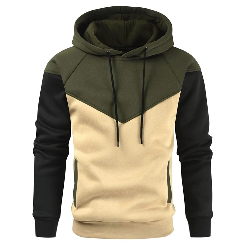 autumn and winter contrasting color plush hoodie for mens warmth autumn and winter pullover hooded sweater plush 241214