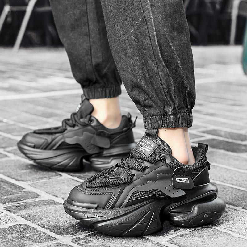 Designer shoes free shipping Hot trendy men's shoes breathable and casual thick soled height increasing sports shoes black red green brown