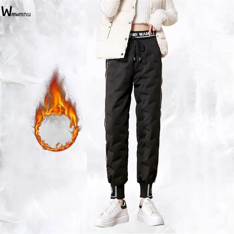 Women's Pants Capris Letter Patchwork Winter Harem Pantalones Windproof Warm Elastic Waist Snow Sweatpants Street Fashion Down 221122