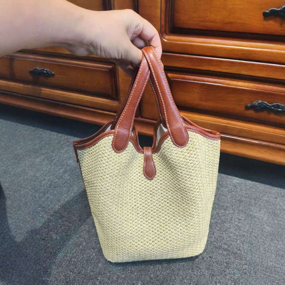 High-End Woven Straw Basket Summer New Trendy Color-Blocking Handbag Shoulder Crossbody Women's Mother Bag B5