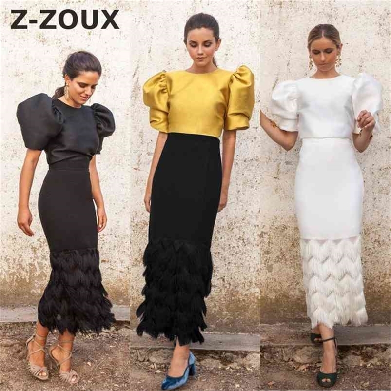 Women Set Skirt Retro Puff Sleeve Shirt High Waist Tasse Long Two Piece Fashion 210513