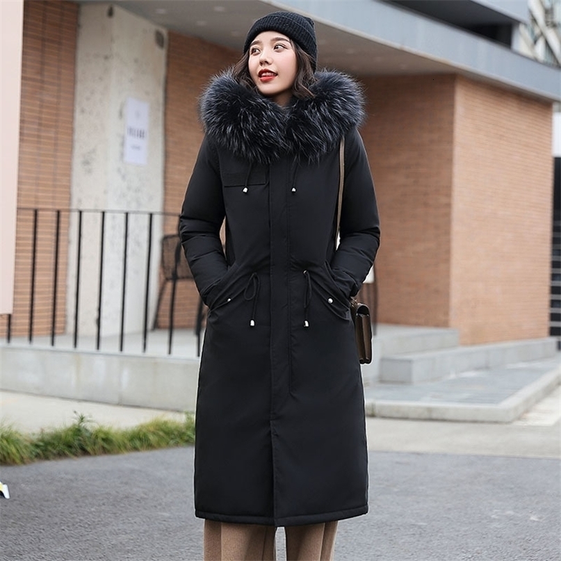 Winter Coats & Parkas new women coats hooded fur collar Slim long thick warm winter cotton coats snow 30 degree jackets 201019