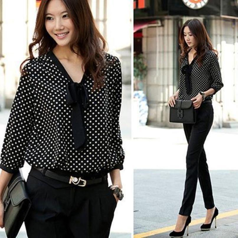 Women's Blouses Shirts Women Blouses Butterfly Summer Polka Dot Bowknot Chiffon Shirt Loose Long Sleeve Blouse Top 220826