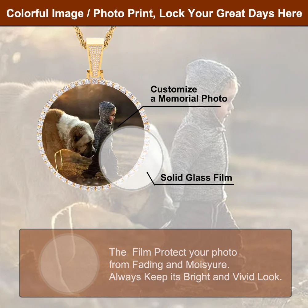 ESKEEM Big Circle Po Medallions Chain Pendant Iced Out Men Hip Hop Memory Picture Pendant Jewelry Christmas Gift 250919bj