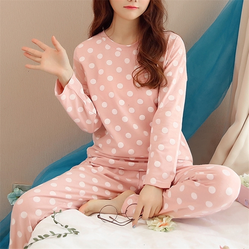 Women's Sleepwear Women's Pajamas Sleepwear Homewear Print Long Sleeve Pullover Trouser Suits Pijama Sets Comfortable Home Clothes Female 23