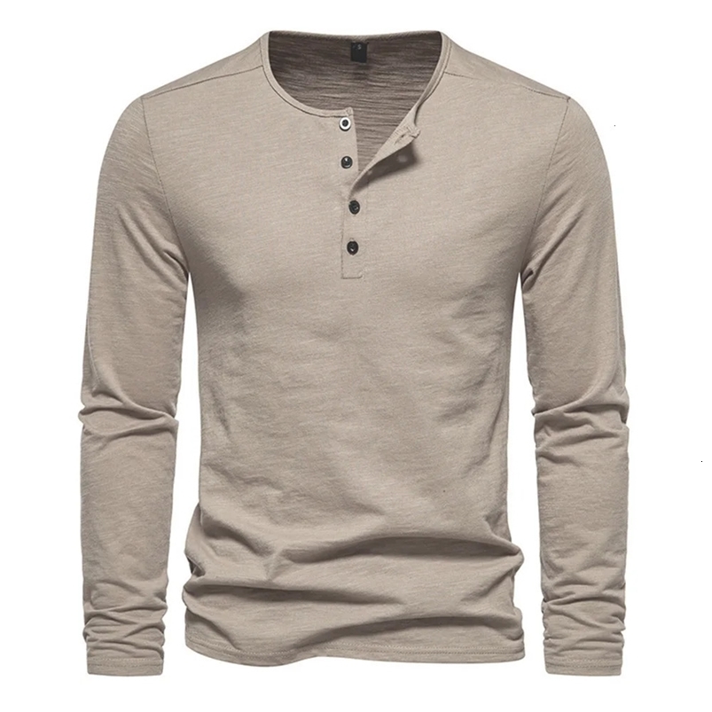 Mens Long Sleeved T-shirt Cotton Slim Fit Bottoming Shirt Fitness Tops Tees Button Neck Casual Cozy Tshirt 250207
