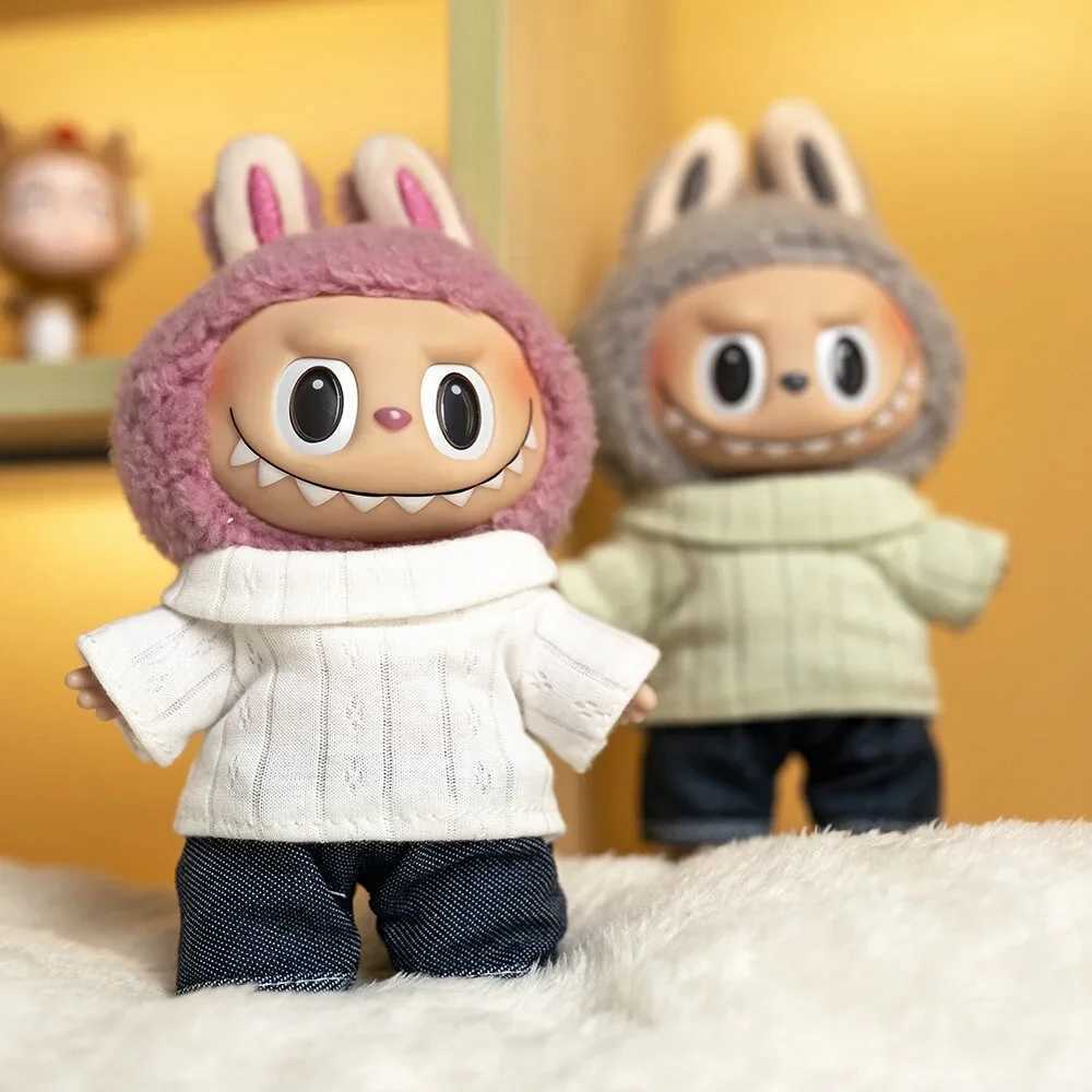 17cm Cute Mini Plush Dolls Clothes Outfit Accessories For Labubu Idol Dolls Lapel Tshirt And Jeans Twopiece Set DIY Girl Gift C250924