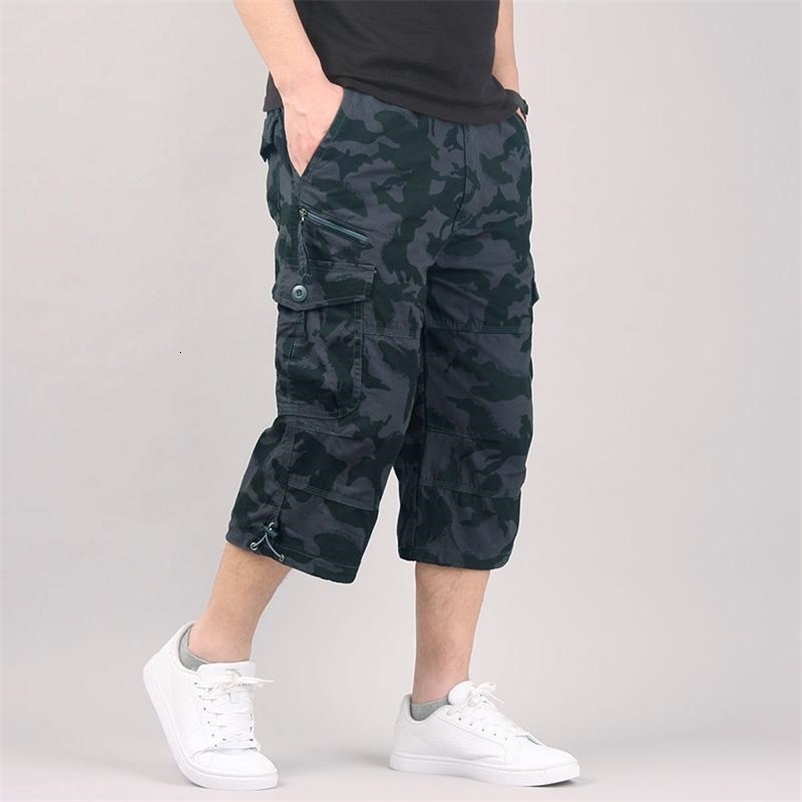 Men's Shorts Long Length Cargo Shorts Men Summer Casual Cotton Multi Pockets Breeches Cropped Trousers Military Camouflage Shorts 5XL 230510