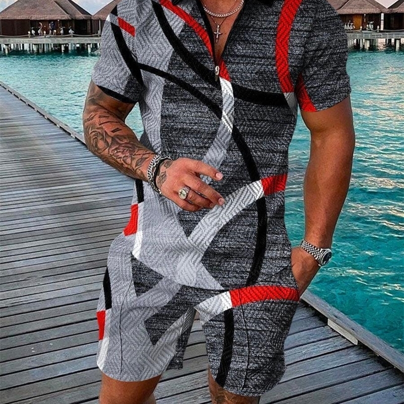 Men's Tracksuits Men's Polo Set Fashion Men's Summer Athletic Wear Large V-neck Zipper Short Sleeve Polo ShirtShorts Casual Two Piece S