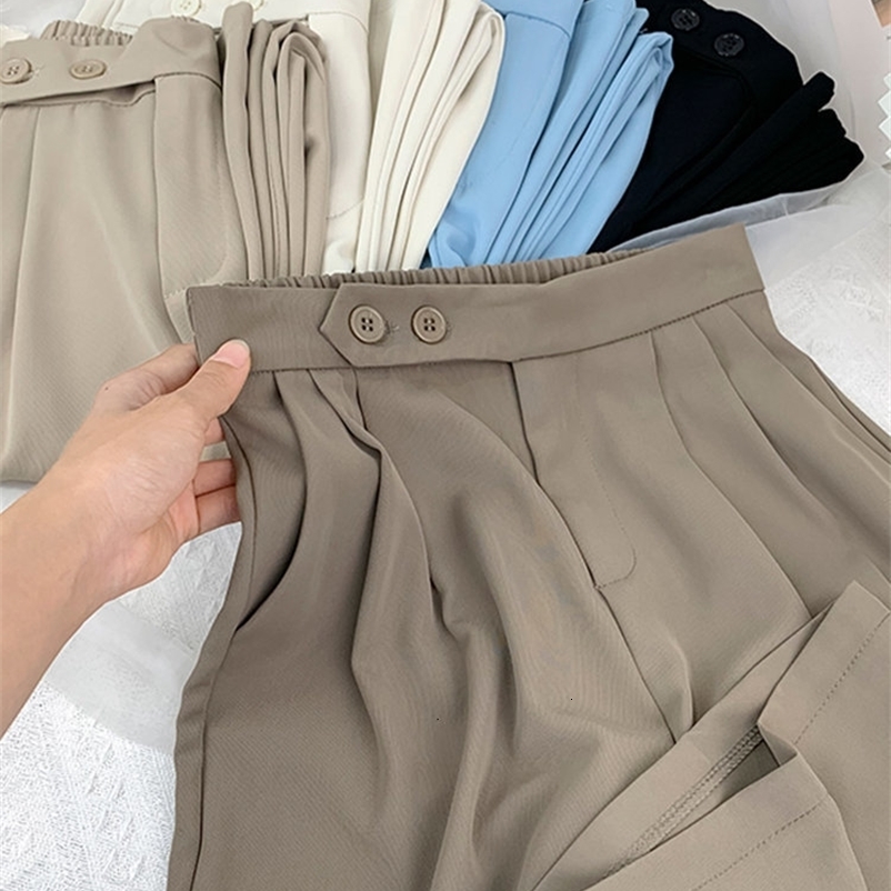 Women's Pants Capris Yitimoky High Waisted Suits Wide Leg for Women Elegant Office French Style Full Length 2 Buttons Straight Trousers 221122