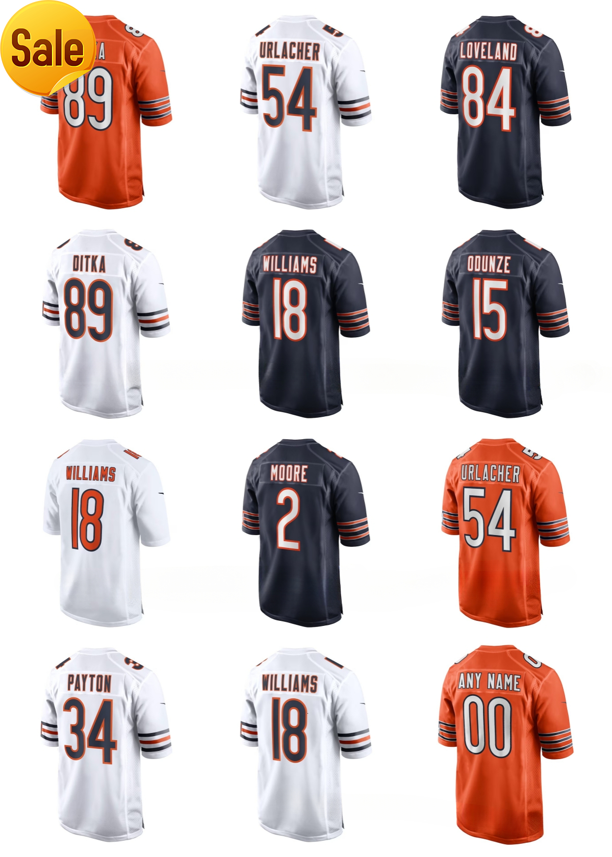 2025 NFL Bears Caleb Williams Colston Loveland Rome Odunze Walter Payton DJ Moore Mike Ditka Brian Urlacher Jaylon Johnson Tyrique Stevenson Custom Football Jersey